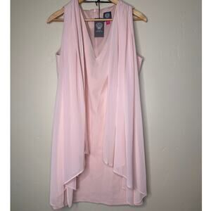 NEW Vince Camuto Blush Pink Deep V Sleeve Dress with Sheer Chiffon Overall